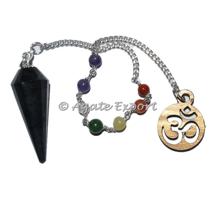 Péndulos de cuentas de chakras de turmalina negra de 12 caras al por mayor - Comprar péndulos a granel (C-Pen-108)