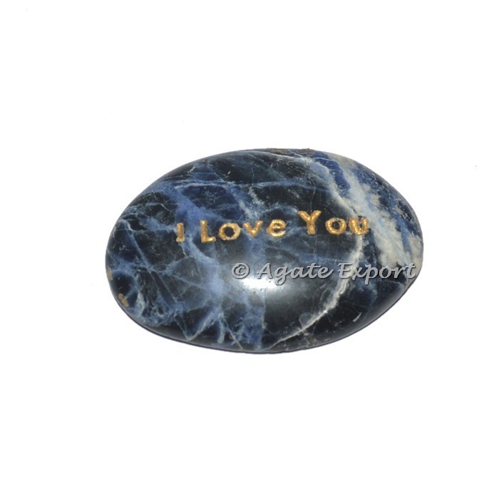 Piedra ovalada grabada con I Love You de sodalita al por mayor - Comprar piedras grabadas al por mayor (E-Words-127)