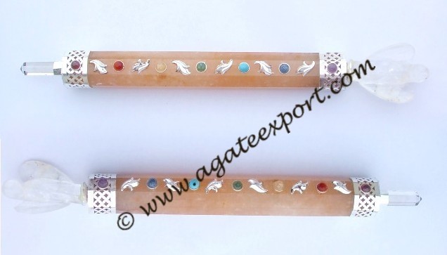 Cuarzo dorado y cuarzo cristalino Ángel con chakras W al por mayor - Comprar varitas energéticas al por mayor (Healing-046)