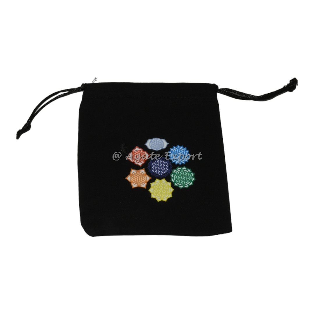 7 Chakra Printed Flower of life black cotton pouch Wholesale - Buy Bulk Other Items-Accessories (Pouch-206)