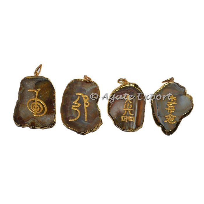 Conjunto de colgantes de rodajas de reiki usui galvanizadas al por mayor - Sets de chakras (Reiki-119)