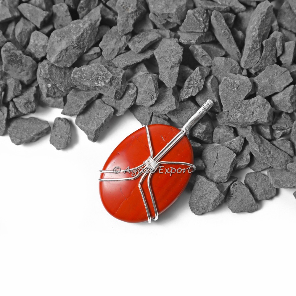 Red Jasper Oval Wire Warp Healing Pendants Wholesale - Buy Bulk Pendants - Cabochons (W-Pendant-209)