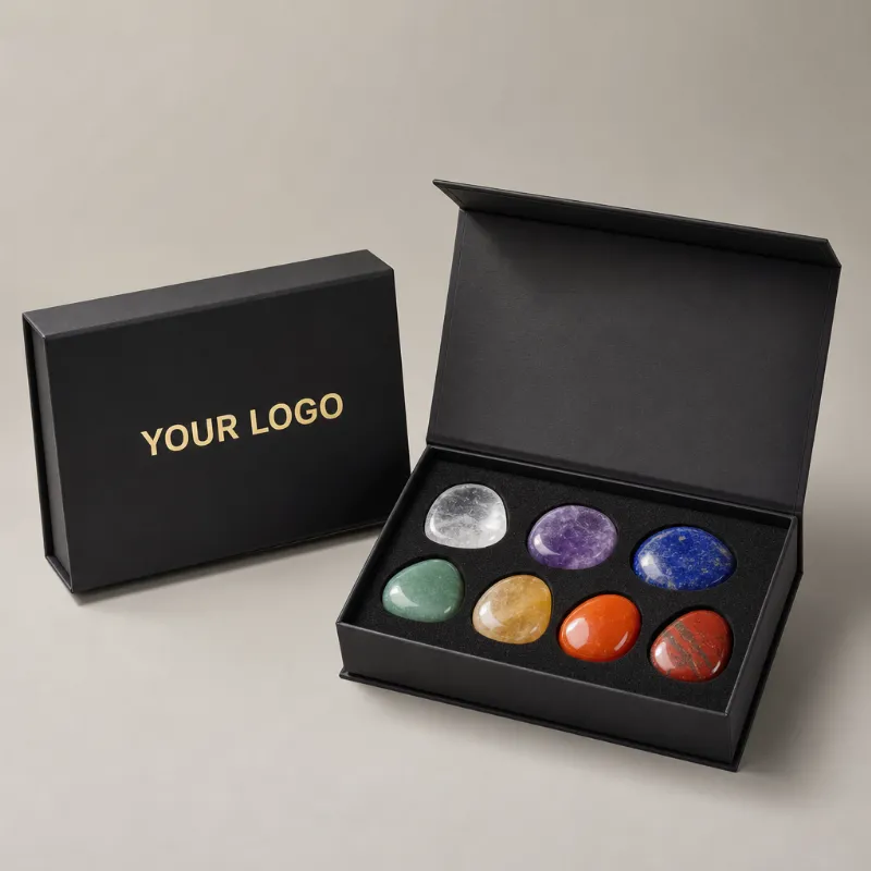 Rigid gift box with a YOUR LOGO foil print and chakra stones