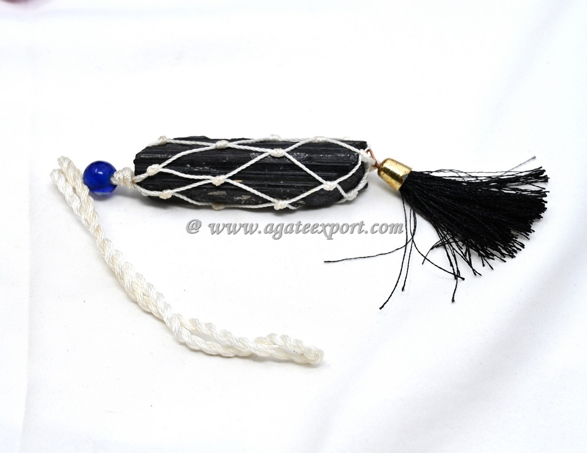 Black Tourmaline One Piece Rough With Evil Eye And Threads At Back For Home And Car