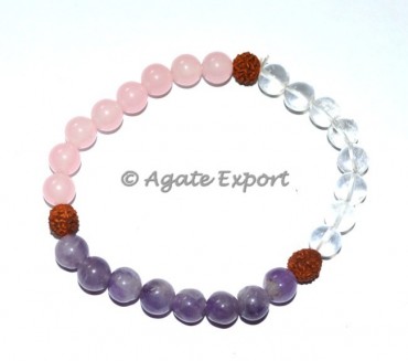 Rose-Amethyst-Crystal Quartz Bracelets with Rudrak