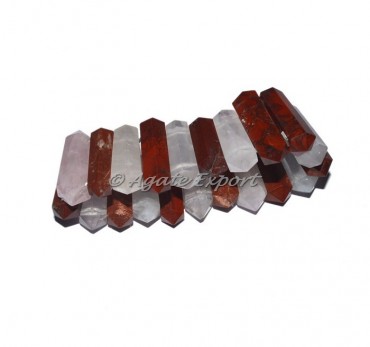 Red Jasper And Rose Quartz Double Point Bracelets