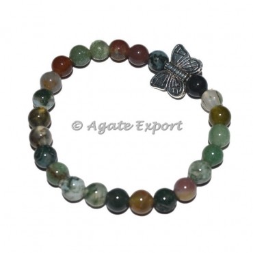 Moss Agate Bracelets with Butterfly Charm