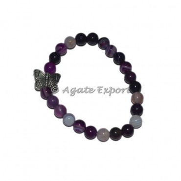 Pink Agate Bracelets with Butterfly Charm