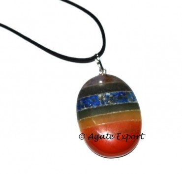 Oval Bonded Chakra Pendant With Lather Cord