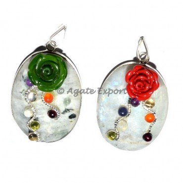 Rainbow Moonstone Oval Chakra Pendants