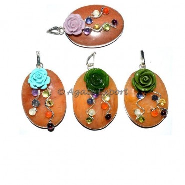 Peach Aventurine  Oval Chakra Pendants