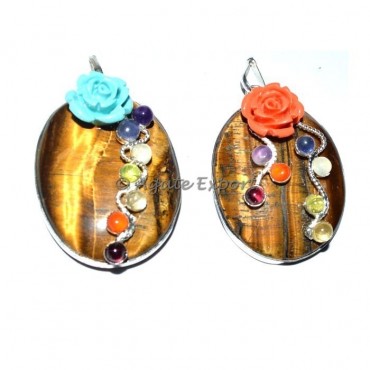 Tiger eye  Oval Chakra Pendants