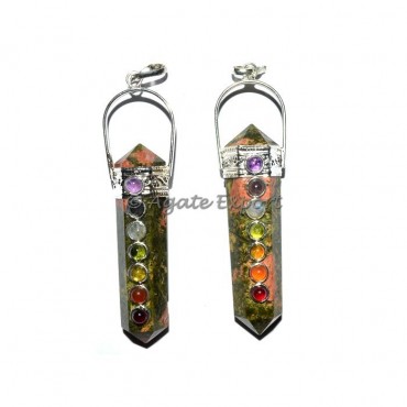 Unakite Double Point Chakra Pendants