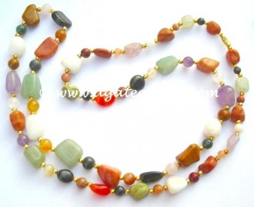 Mix Agate Bagger With Round Beads Necklace