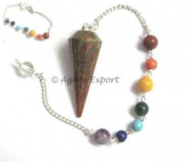 Unakite Chakra Faceted Pendulums.