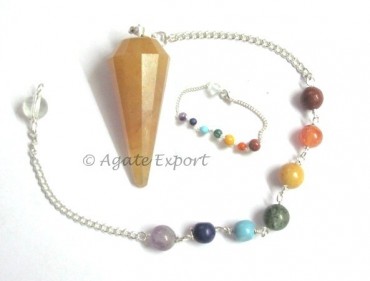 Golden Quartz Chakra Faceted Pendulums.