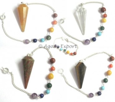 Mix Gemstone Chakra Faceted Pendulums.