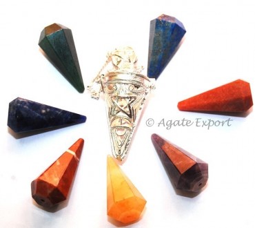 Chakra Cage Pentagram Pendulums 6 Faceted Stones
