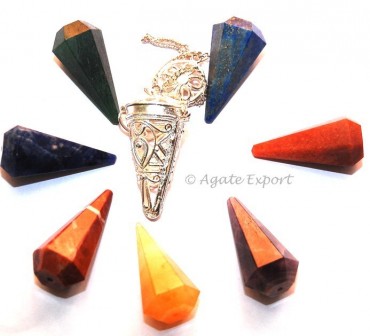 Chakra Charmed Cage Pendulums 6 Faceted Stones