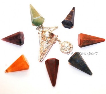 Chakra Charmed Cage Pendulums 6 Faceted Cones