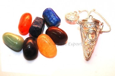 Chakra Cage Triple Moon Pendulums With Tumbled Sto