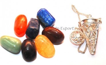 Chakra Charmed Cage Pendulums With Tumbled Stones