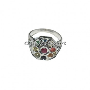 9 Stones Planted Silver Chakra Ring