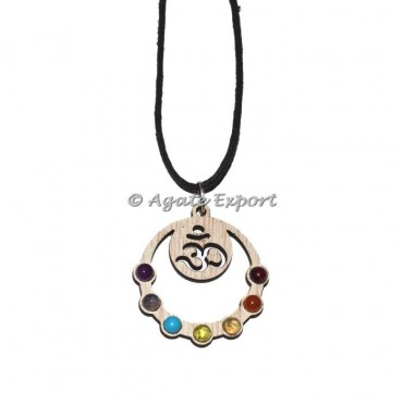 Om Seven Chakra Wood Pendant