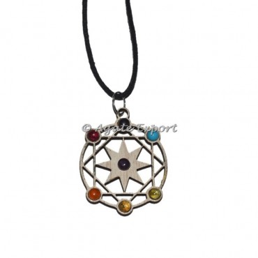 Pentagram Seven Chakra Wood Pendant
