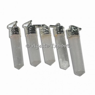 White Selenite Cap Pencil Pendants