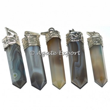 Grey Agate Banded Cap Pendants