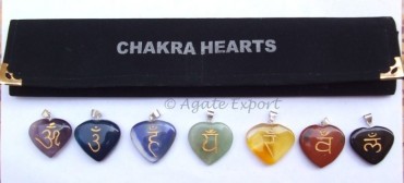 Chakra Sanskrit Symbol Hearts Pendant Set