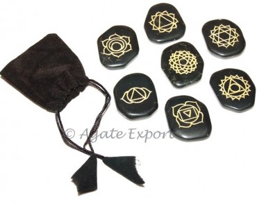 Black Agate Chakra Sets With Golden Print