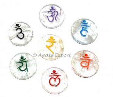 Crystal Quartz Colour Disc Chakra Sanskrit Set