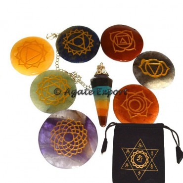 Seven Chakra Engraved Disc With Bonded Pendulums K