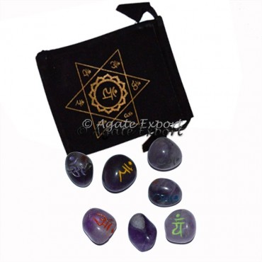 Chakra Engraved Sanskrit Amethyst Tumbled Stone Se