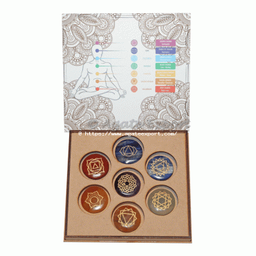 Engraved Seven Chakra Set with Buddha Mandala Printed Box