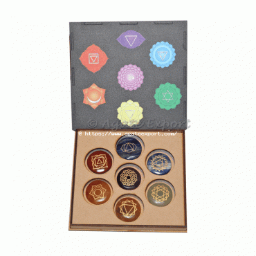 Engraved Chakra Set with Colourful Seven Chakra Symbols on Box