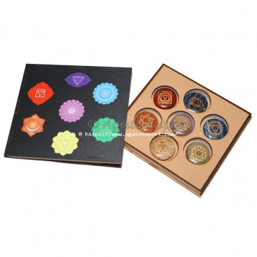 Engraved Chakra Set with Colourful Seven Chakra Symbols on Box