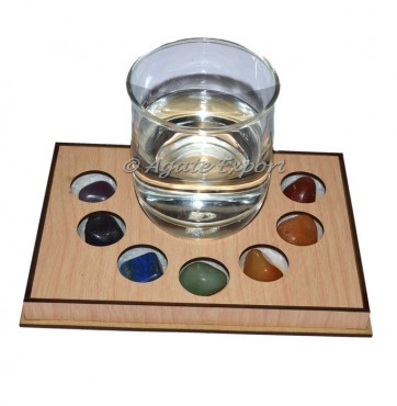 7 Chakra Tumble Stone Wooden Coaster