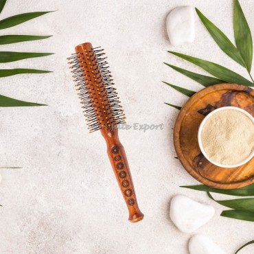 Neem Wood Round Hair Brush with Chakra Symbols