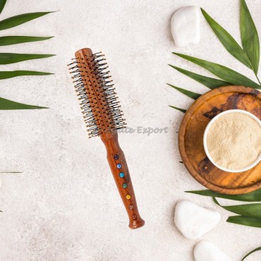Neem Wood Round Hair Brush With Chakra Stones