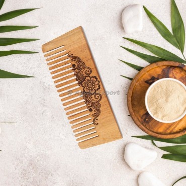 Floral Neem Wood Comb