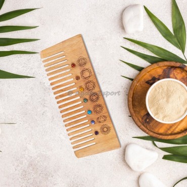 Chakra Symbols With Stones Neem Wood Comb