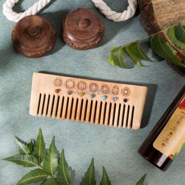 Chakra Symbols With Stones Neem Wood Comb