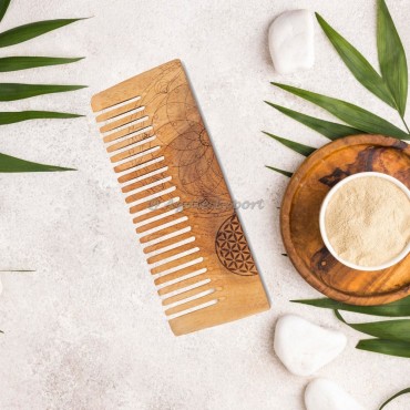 Flower Of Life And Mandala Neem Wood Comb