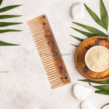 Floral With Chakra Stones Neem Wood Comb