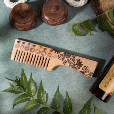 Neem Wood Comb With Chakra Stones And Symbol