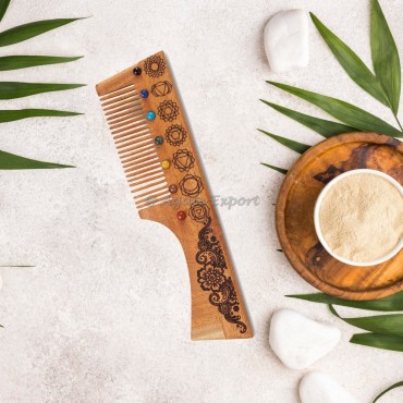 Seven Chakra Stones Neem Wooden Comb