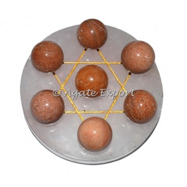 7 Peach Aventurine Ball on Gold Star of David Rose Quartz Base